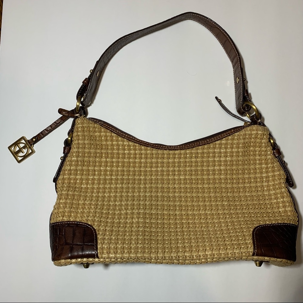 Giani Bernini Tan Woven Straw‎ Purse Brown Braided Straps Shoulder Handbag